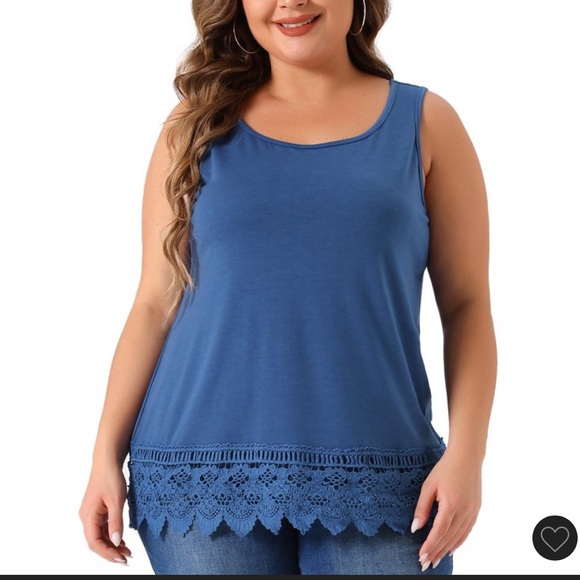 Blue Lace Trim Relaxed Tank Top - Picture 1 of 11